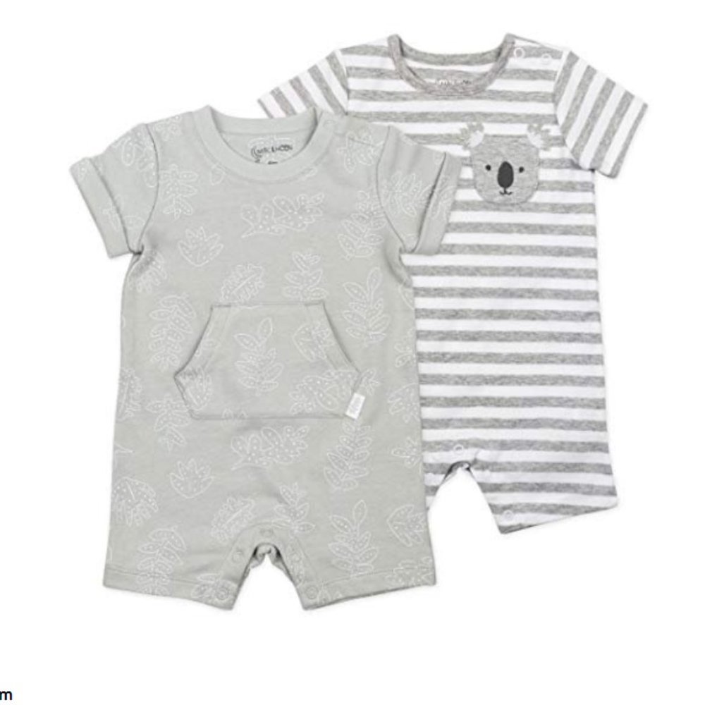 Mac & Moon Organic Cotton 2-Pack Romper, Baby Boy or Baby Girl/ 3M